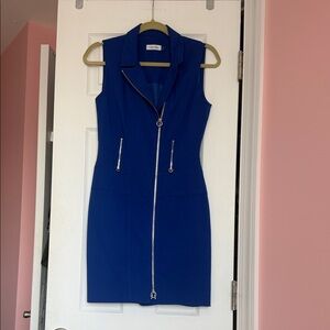 Calvin Klein Cobalt Blue Sleeveless Zip-Front Mini Dress